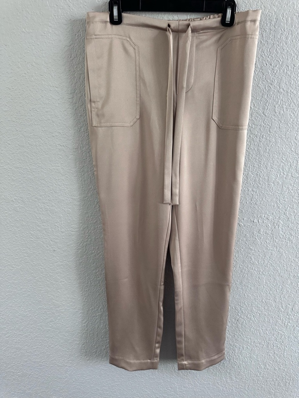 Chicos Black Label Pants Womens M Taupe Tie Waist Pull On Straight Leg NWT